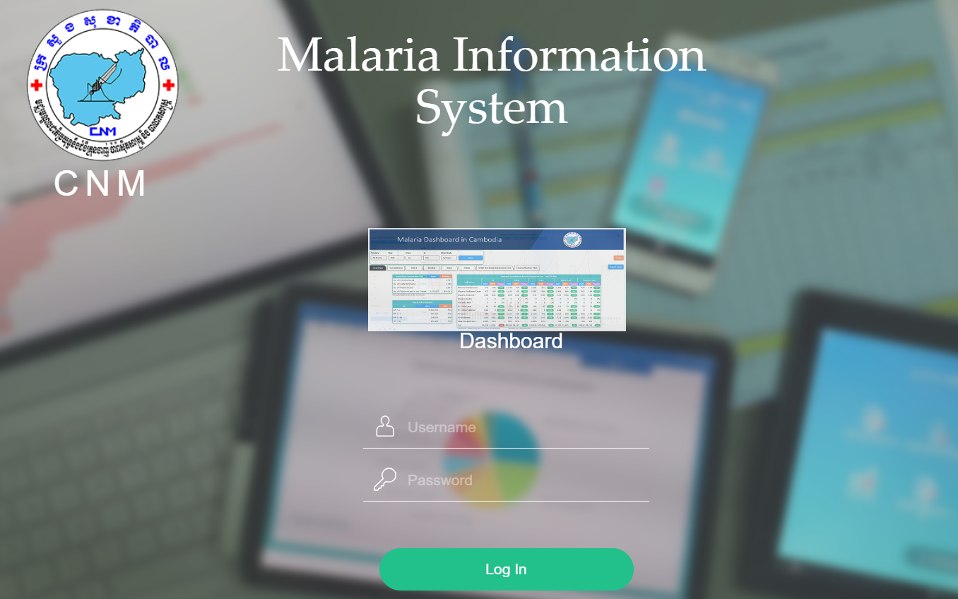 Screenshot of the log-in page to CNM's Malaria Information ystem.